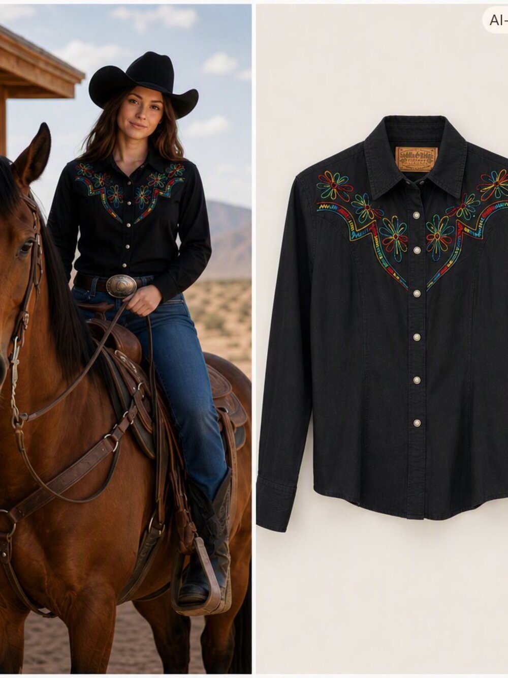 VTG Saddle Ridge Authentic Western Wear Shirt – Black Embroidered Floral (EUC)